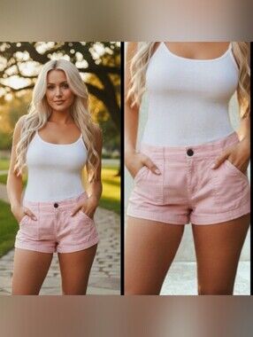 Vtg 90s Y2K SWAK pink low rise fitted cargo pleated corduroy booty shorts 8/10